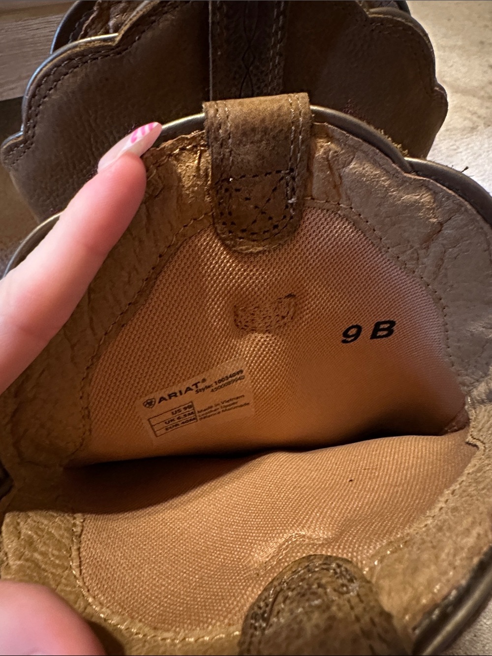 Ariat Brown Leather Western Boots with Pink Accent Stitching - Picture 3 of 4